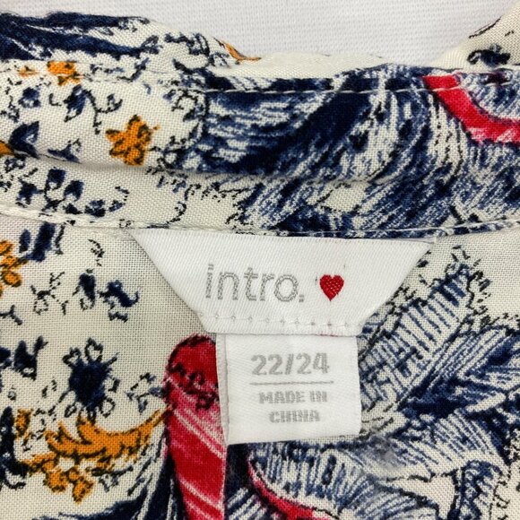 Intro. size 22/24 Multi Color Abstract Artsy Print Soft Rayon Button Down Comfy - Picture 2 of 10